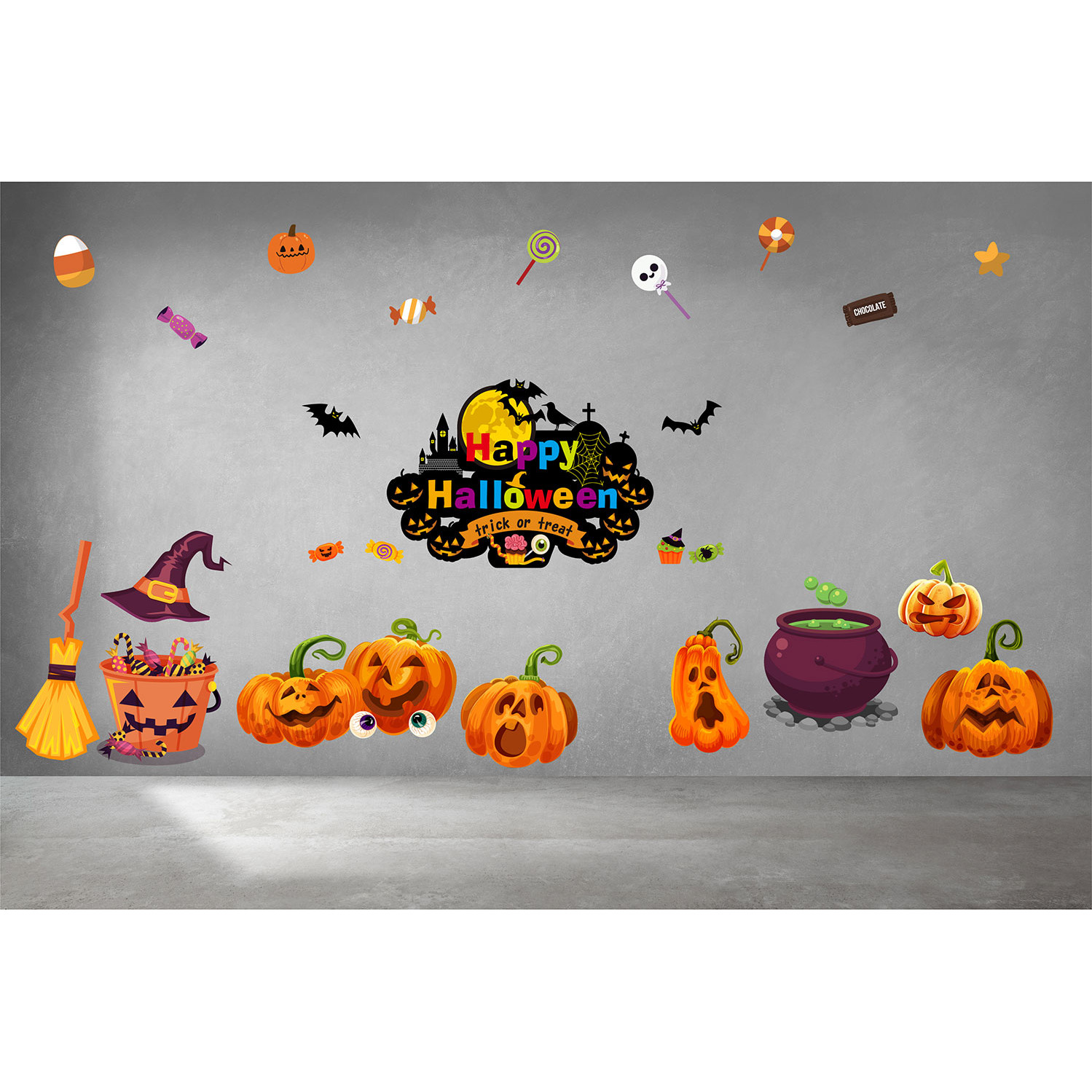 Decal trang trí Halloween 2020 combo bi ngô vui đùa