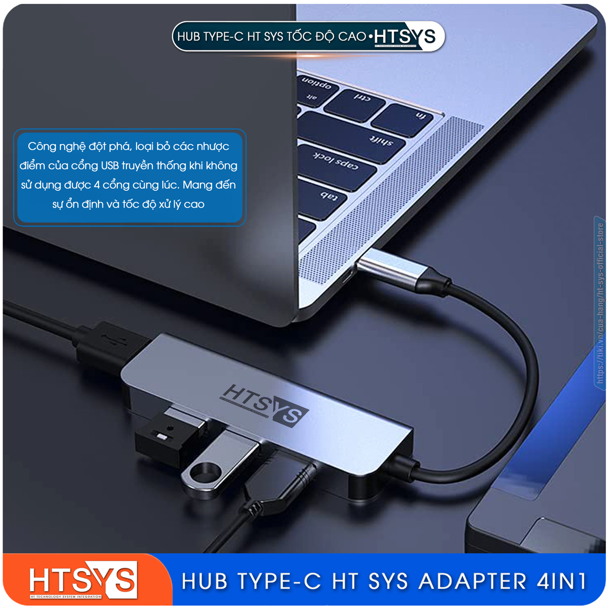 Hub Type C Và Hub USB HT SYS 4 in 1 To USB 3.0 - Hàng Chính Hãng