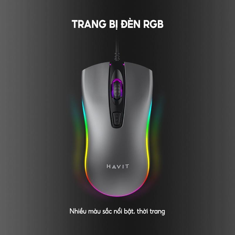 Chuột Có Dây Văn Phòng HAVIT MS72 Độ Nhạy Lên Đến 1200 DPI , Có Đèn RGB - Hàng Chính Hãng