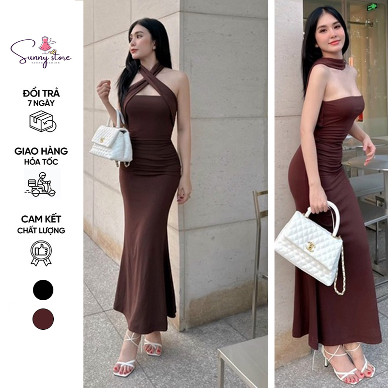 Đầm body đầm xoắn cổ dáng dài mặc được 2 kiểu