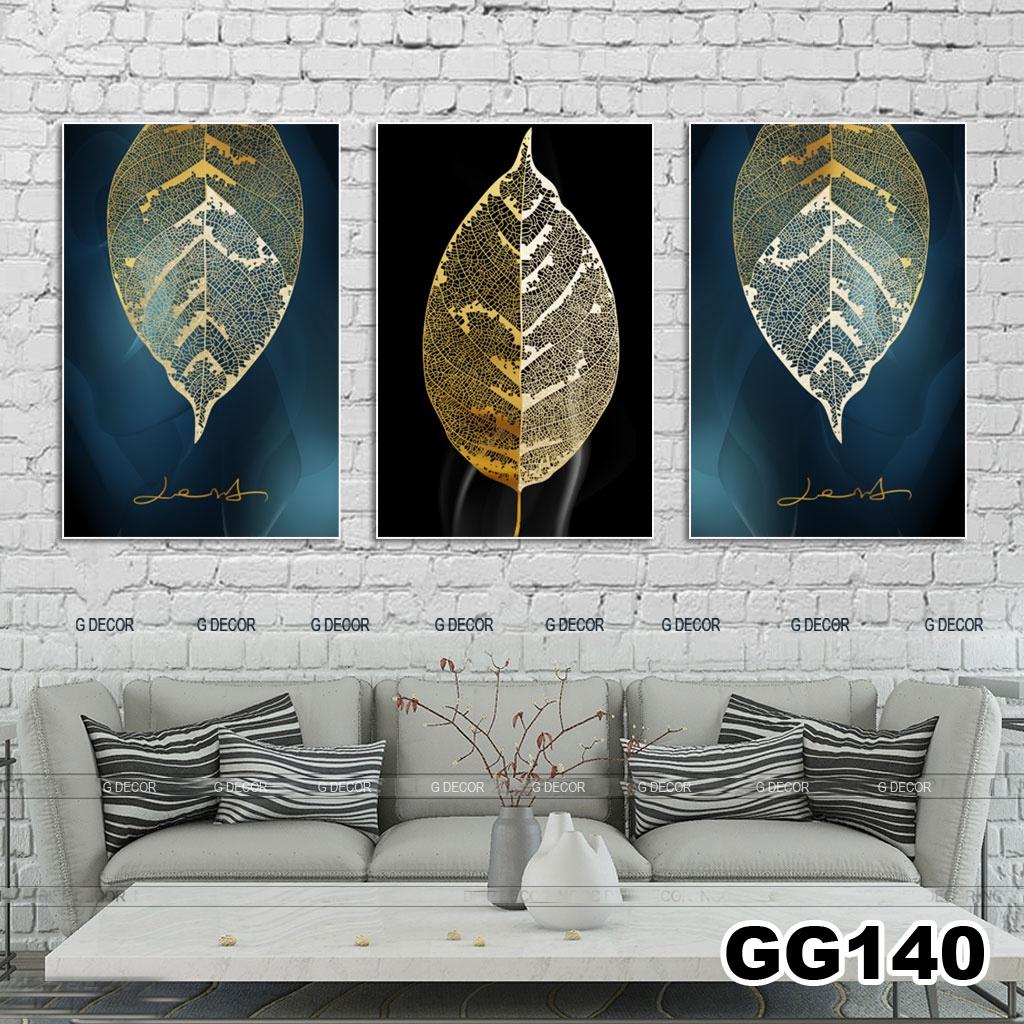 Tranh treo tường canvas 3 bức phong cách hiện đại Bắc Âu 82, tranh lá cây trang trí phòng khách, phòng ngủ, phòng ăn,spa