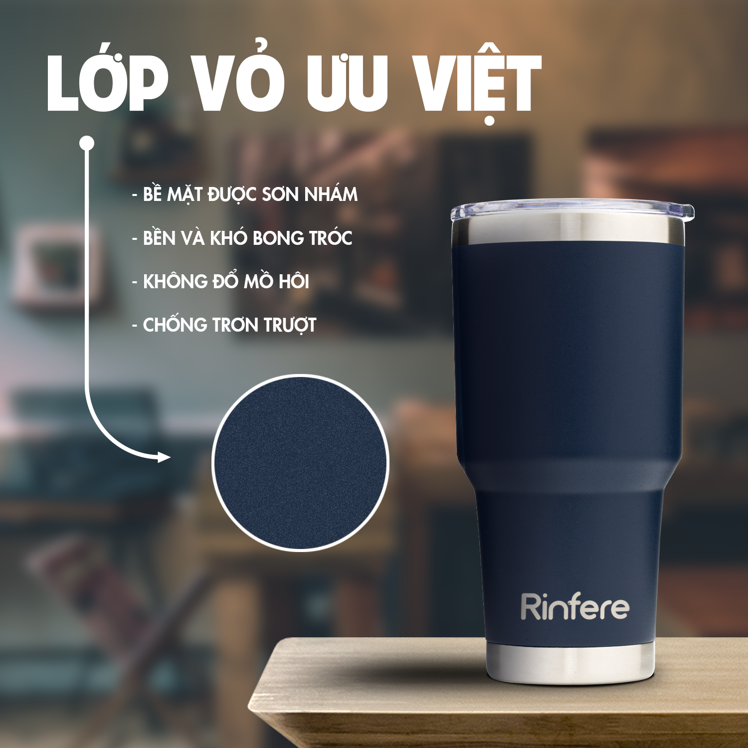 Ly Giữ Nhiệt Nắp Trượt Chống Tràn Rinfere - Tặng Kèm Ống Hút Không Gỉ, Dụng Cụ Vệ Sinh Ông Hút