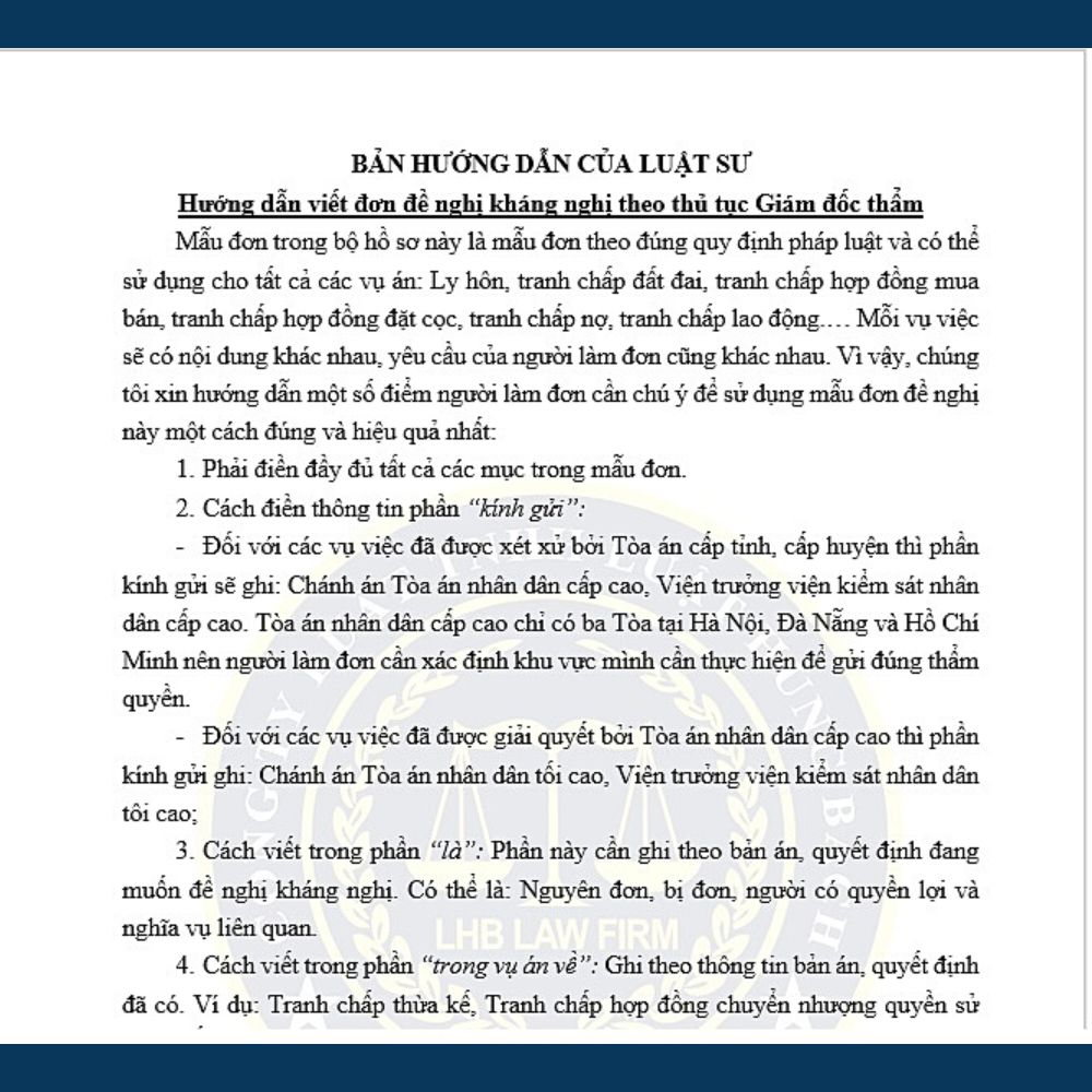 Mẫu đơn kháng nghị giám đốc thẩm, tái thẩm đúng quy định + bản hướng dẫn chi tiết của Luật sư