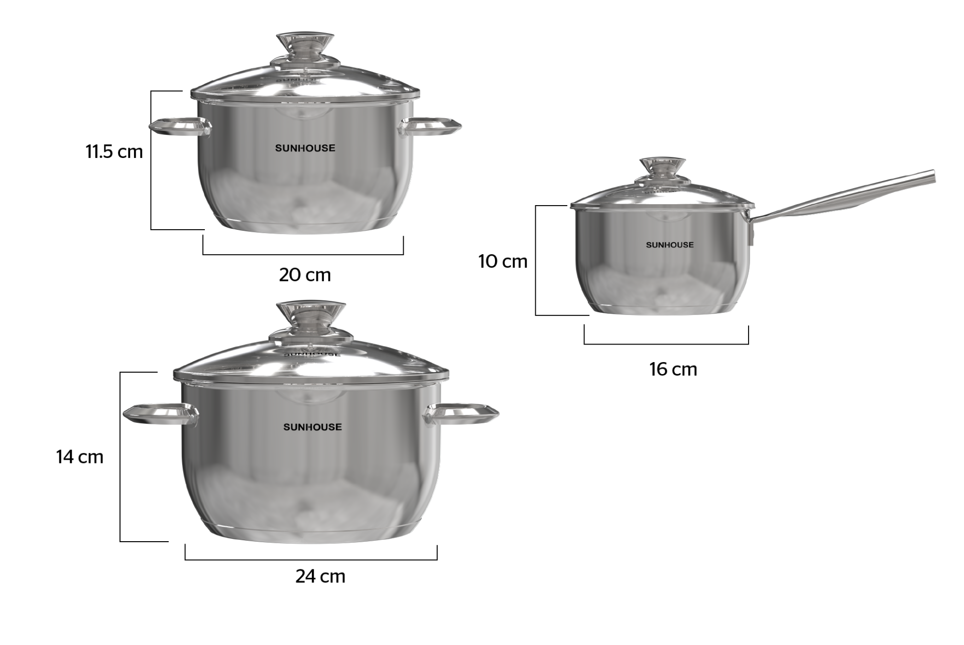 Bộ nồi inox 5 đáy Sunhouse SHG688 - Hàng Chính Hãng