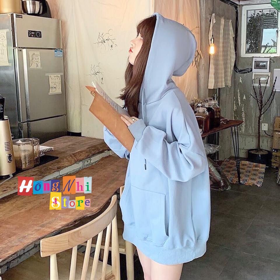 Áo Hoodie Trơn Màu Xanh Dương Nhạt Cao Cấp Dáng Rộng Unisex Nam Nữ Mặc Được - MM