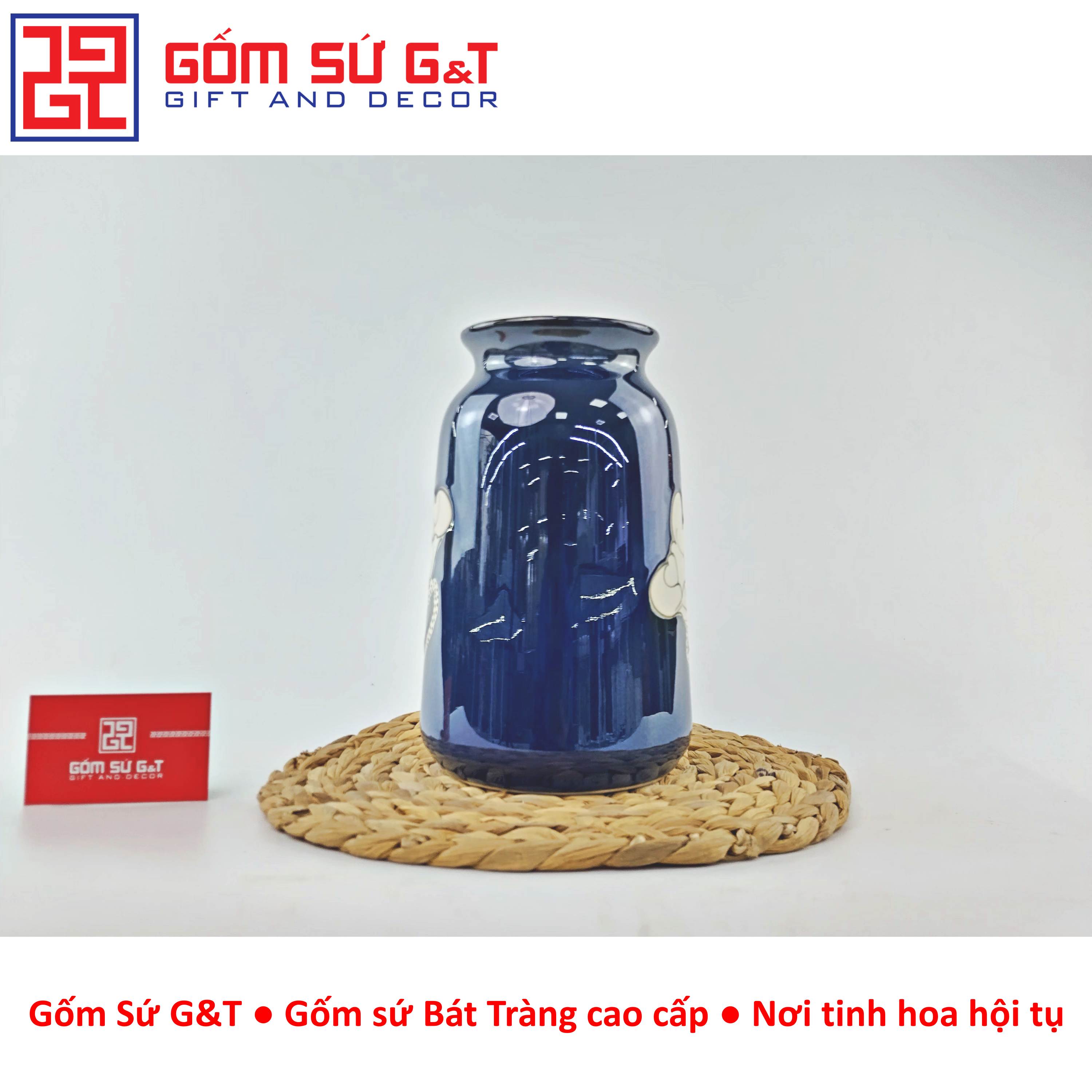 Lọ hoa men hỏa biến dáng đầm vẽ sen Gốm Sứ G&amp;T