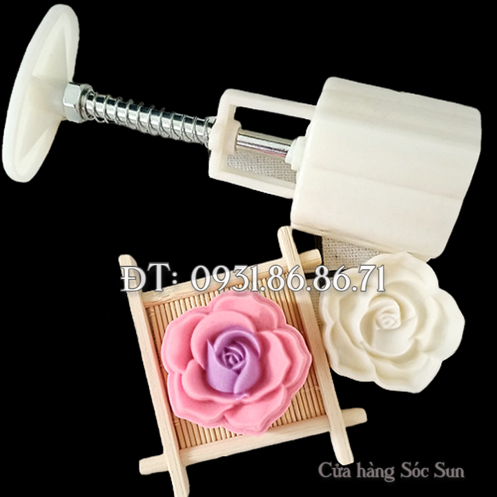 Khuôn trung thu lò xo 1 mặt hoa hồng loại 50 gram - Mã số 1740