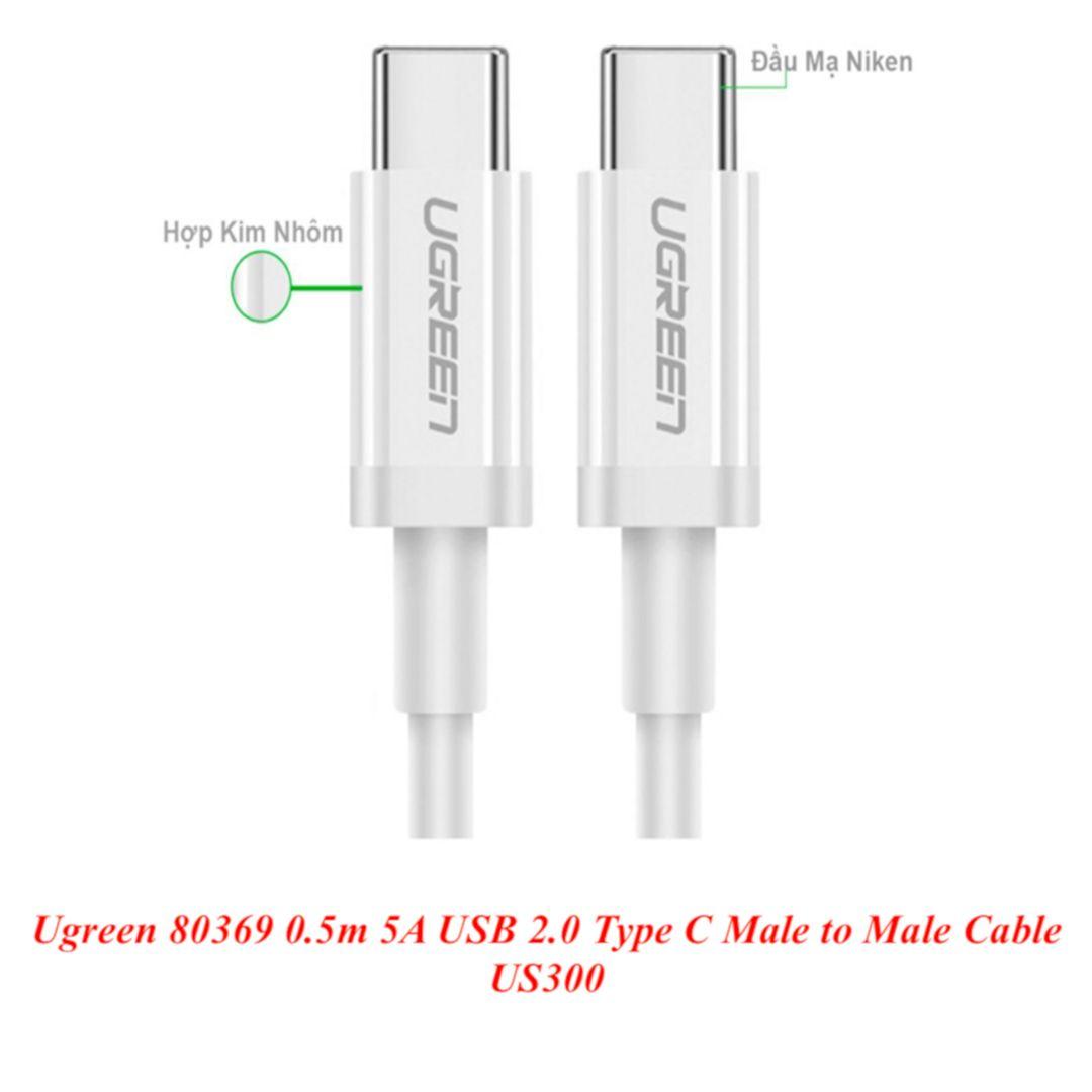 Ugreen UG80369US300TK 0.5M 100W 5A Màu trắng Cáp sạc nhanh 2 đầu USB-C 2.0 - HÀNG CHÍNH HÃNG