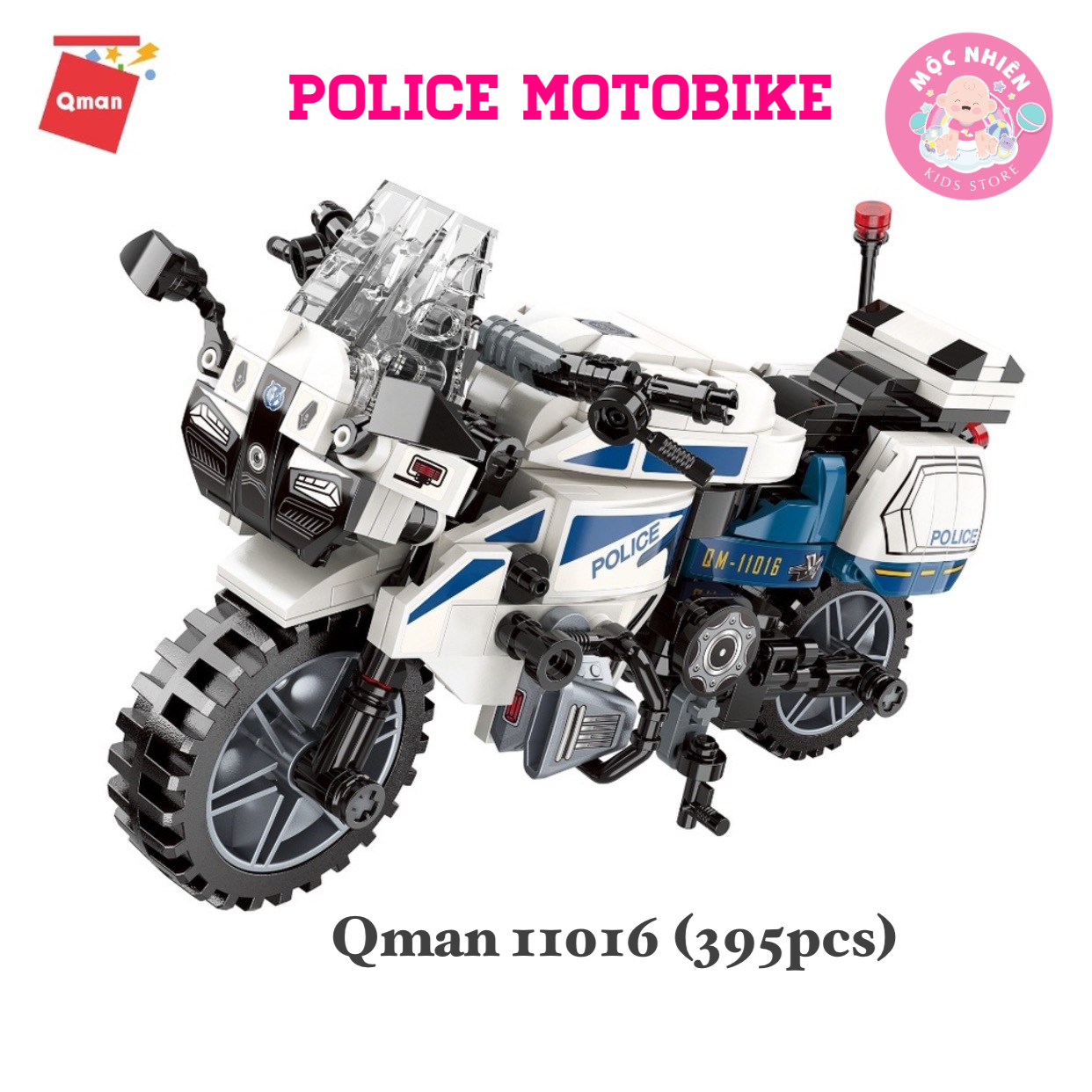 Đồ chơi lắp ráp xếp hình Qman 11016 - Mô tô cảnh sát - Dành cho bé từ 6 tuổi
