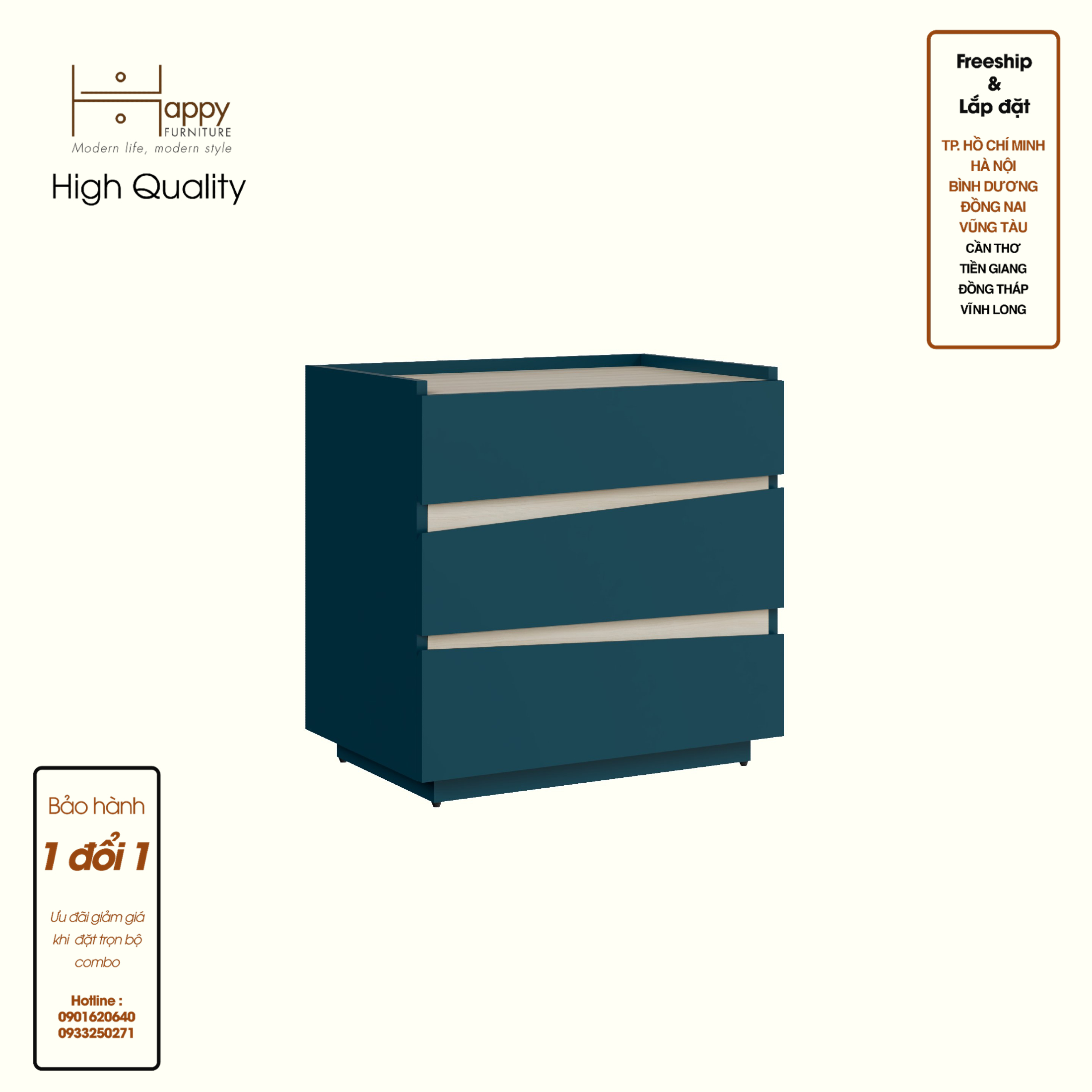 [Happy Home Furniture] VIGGO, Táp đầu giường 3 ngăn kéo, 62cm x 40cm x 61cm ( DxRxC), THK_158