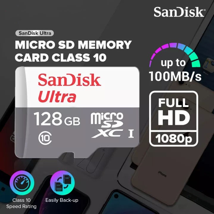 Thẻ nhớ Micro SD SanDisk Ultra 256Gb-128G UHS-I - 100MB/s Class 10, Thẻ nhớ camera, Thẻ nhớ điện thoại - hàng chính hãng