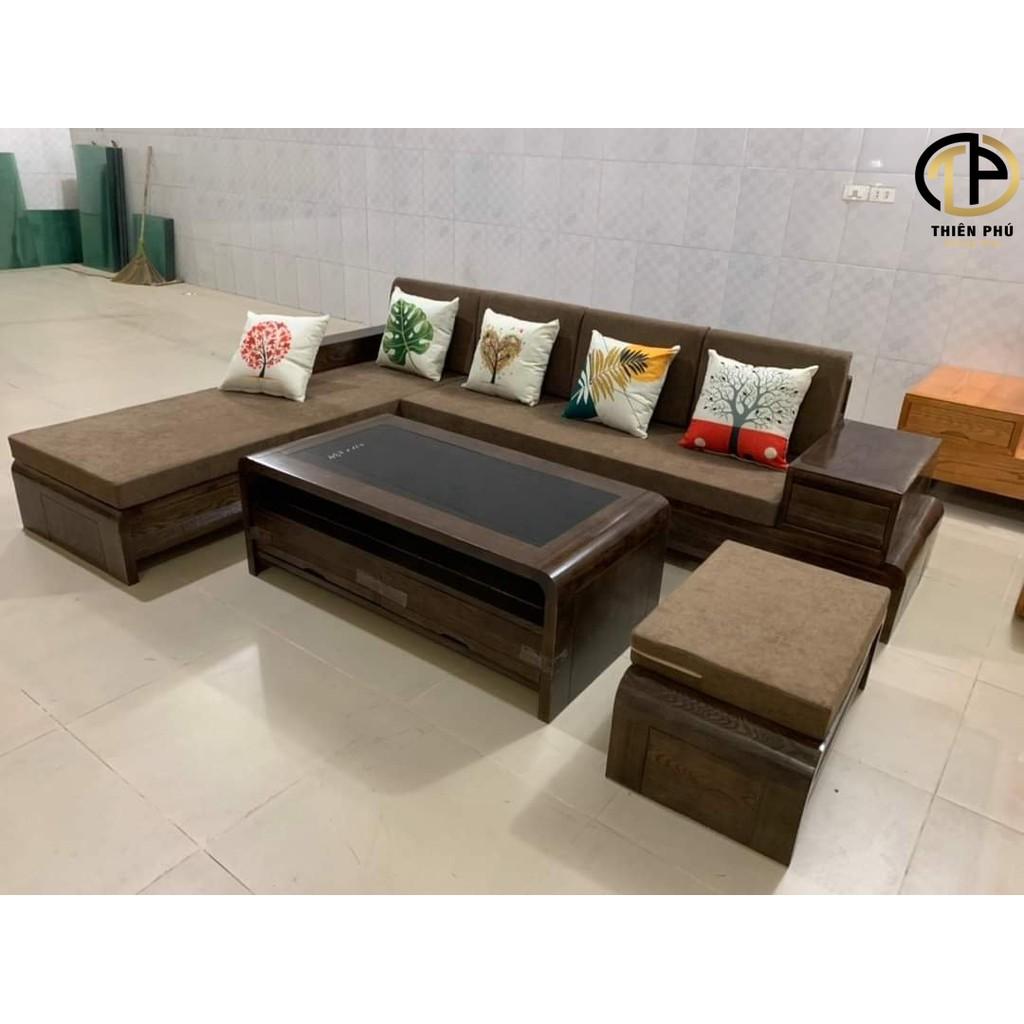 Sofa gỗ sồi chân cuốn siêu hot màu nâu óc chó TPG - 19