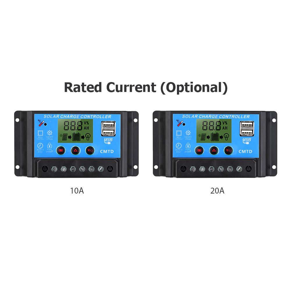 20A 12/24V Điều Hòa Năng Lượng Mặt Trời Dual USB Màn Hình Hiển Thị LCD Tự Động Pin Năng Lượng Mặt Trời Bảng Sạc Điều Chỉnh Đầu Ra Kép bộ Điều Khiển Sạc Và Xả