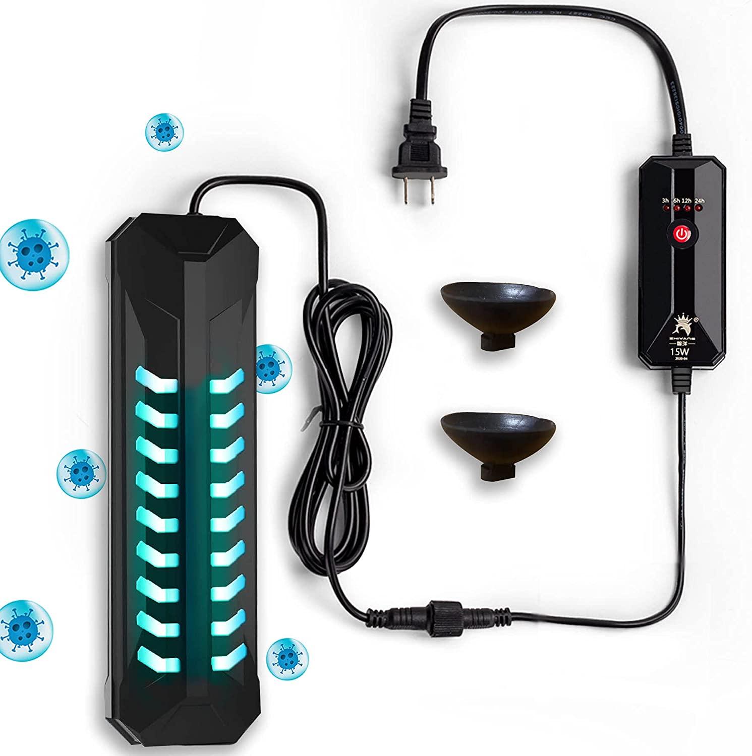Đèn làm sạch hồ cá, đèn lặn khử trùng UV 15 W, có hẹn giờ