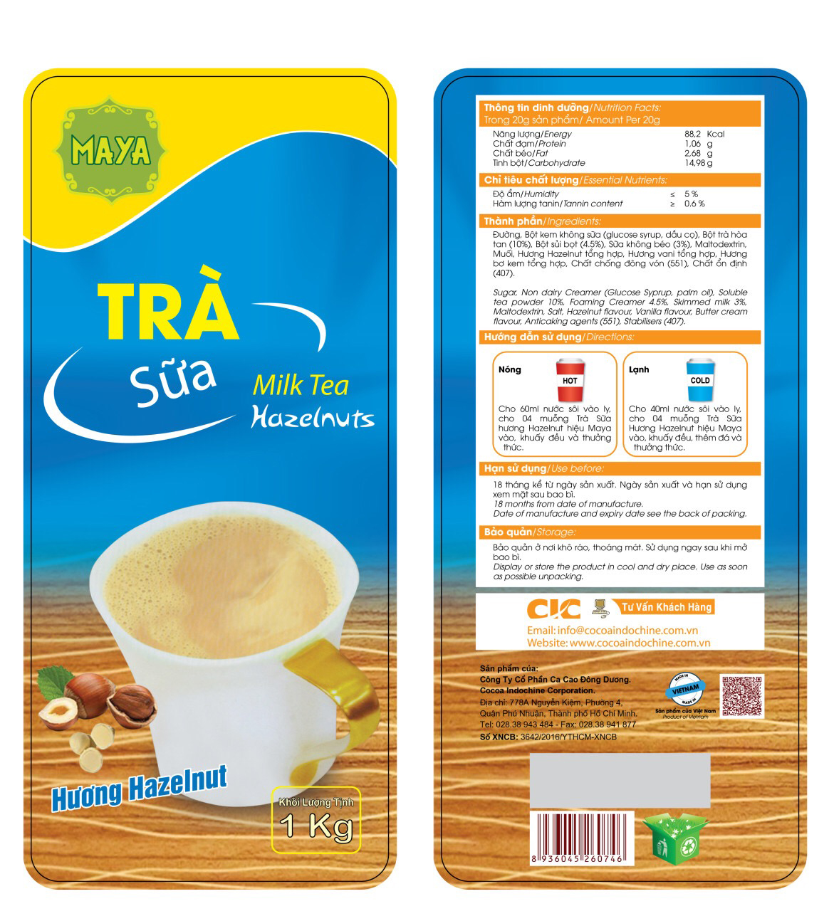 Trà sữa hòa tan Maya Hazelnut  - túi 1 kg