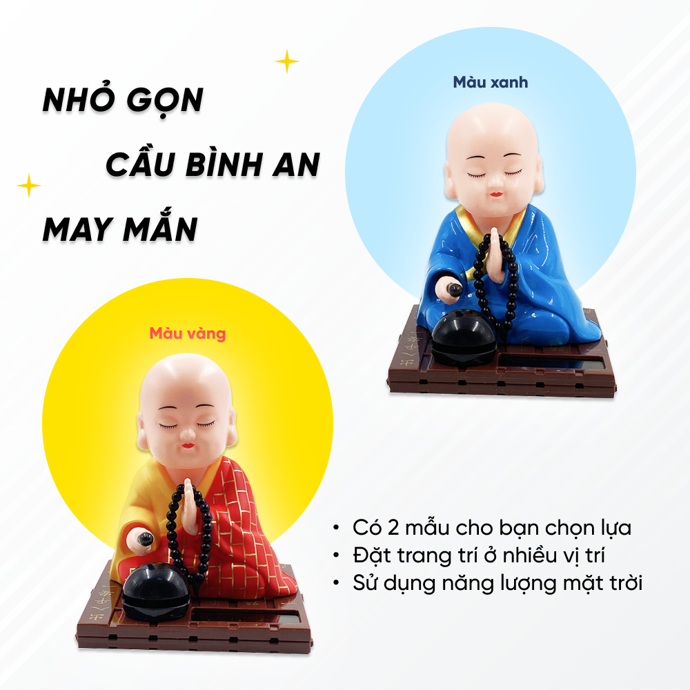 Tượng Chú Tiểu Gõ Mõ Bằng Nhựa Sử Dụng Năng Lượng Mặt Trời Thu Hút Tài Lộc