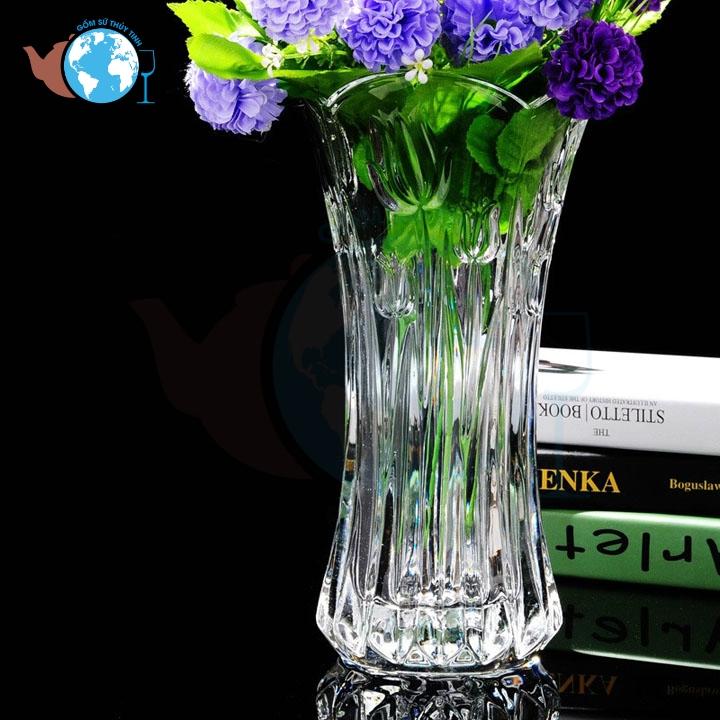 Bình bông lọ hoa thủy tinh cao 30CM TRẮNG TRONG họa tiết ngẫu nhiên