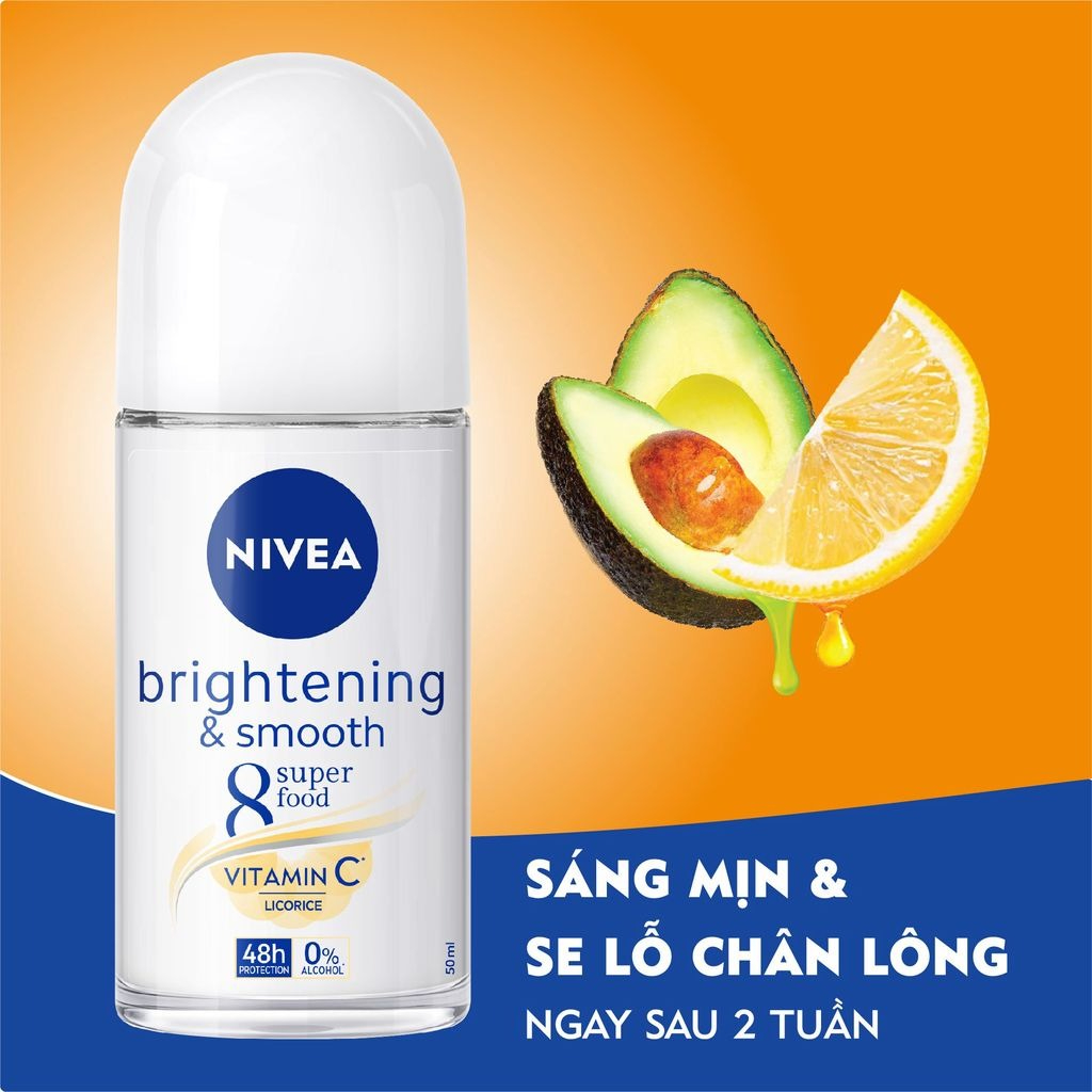 LĂN KHỬ MÙI N.IVE.A BRIGHTENING &amp; SMOOTH - SÁNG MỊN VÀ SE LỖ CHÂN LÔNG 50ML( chữ vàng ) ( không xuất hóa đơn đỏ )