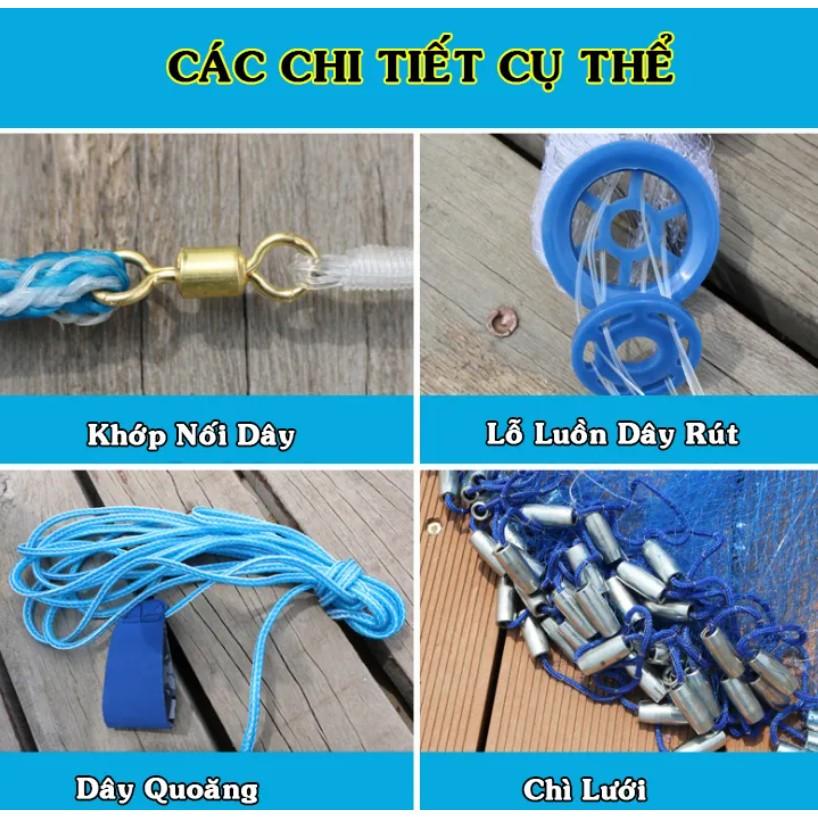 Chài Cá Đĩa Rút Thái Lan Dù Cước - Chài rút cước chân chì mắt lưới 2cm đĩa nhôm tiện dụng