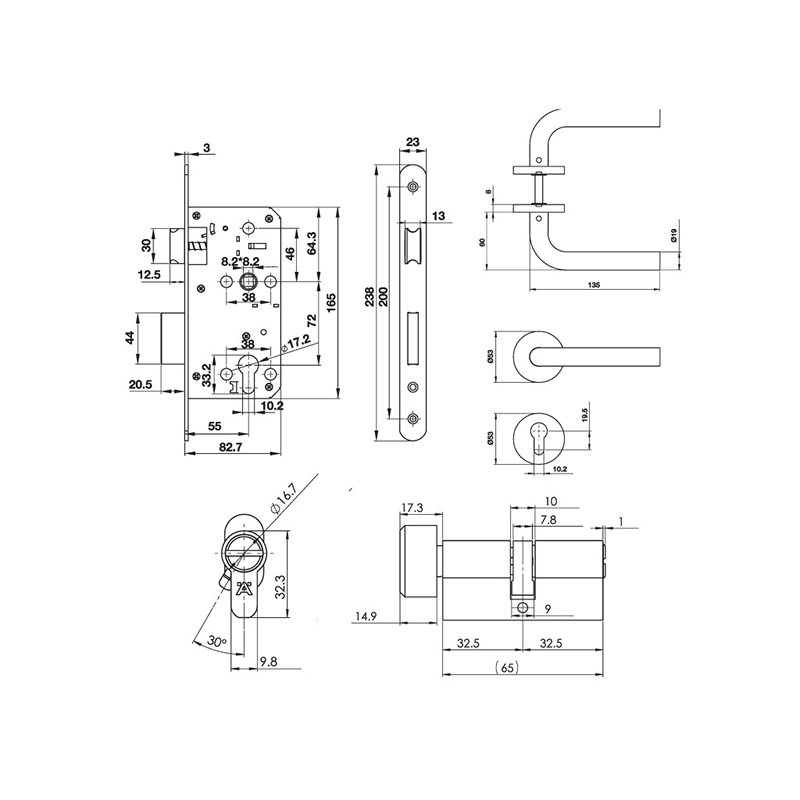 Bộ tay nắm nắp chụp tròn kiểu G1 Hafele DIY, cửa toilet - 489.10.661