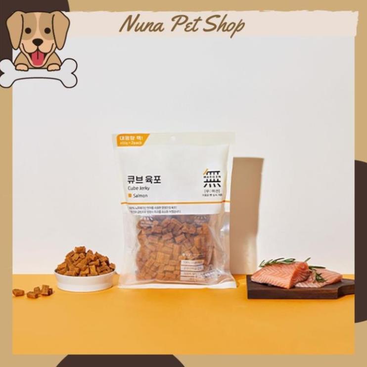 Viên thịt bò, gà và cá hồi Bowwow Cube Jerky - Snack cho chó (Gói 800g