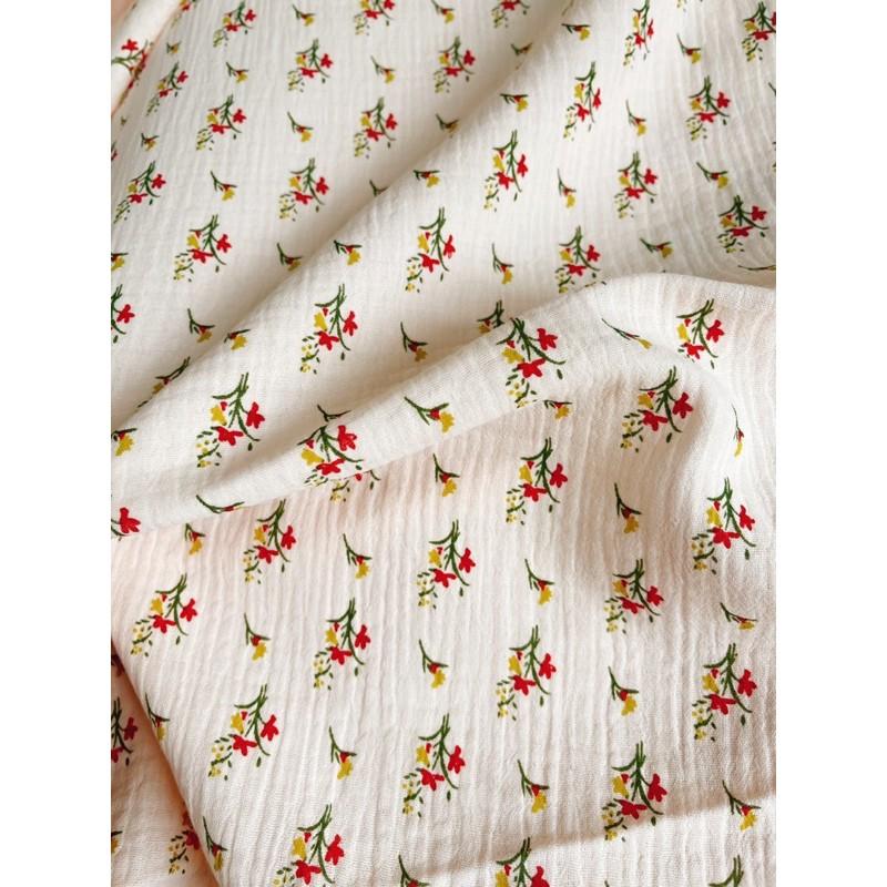 Vải xô muslin hoa vintage may quần áo,khăn mặt,khăn tắm