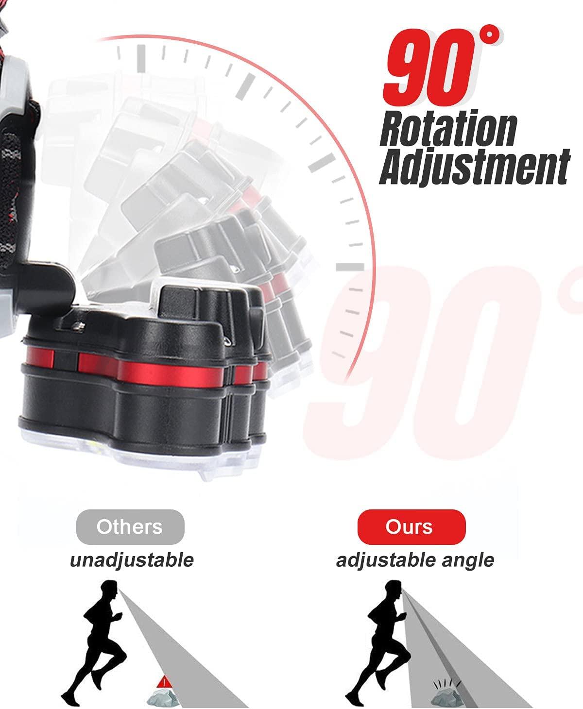 Đèn đèn pha thường nạp, Siêu Lumen 18000, 8 đèn pin LED, đèn pha tự do cánh tay cho cắm trại, câu cá, đạp xe và đi bộ, có chứng nhận chứng minh bơi IPX4