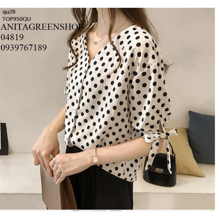 TOP859 ÁO NỮ CHẤM BI TAY LỠ