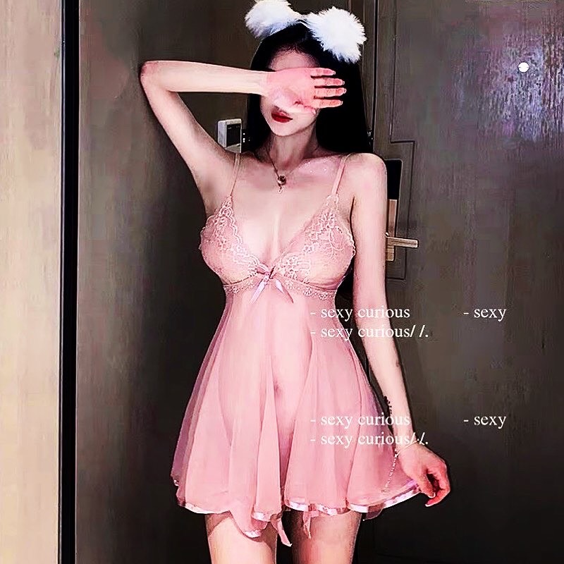 Váy ngủ Sexy ren quyến rũ ngực nơ gợi cảm mỏng manh