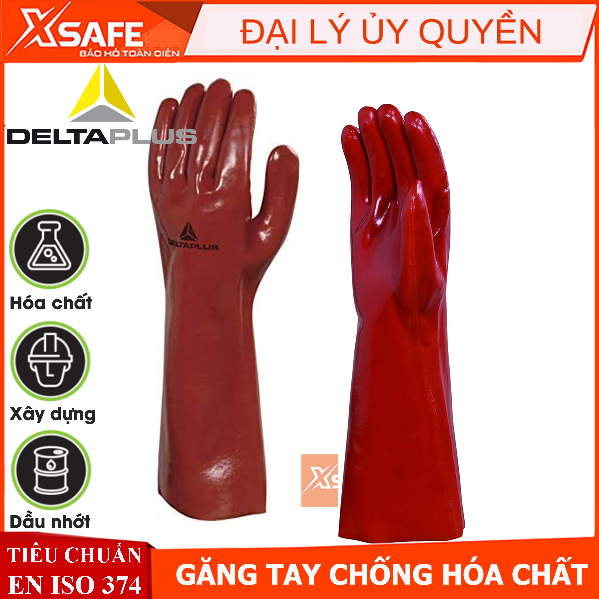 Găng tay chống hóa chất Deltaplus Basf PVCC400 chiều dài 40cm, găng tay bảo hộ cao su chống hóa chất, dầu nhớt, chất tẩy