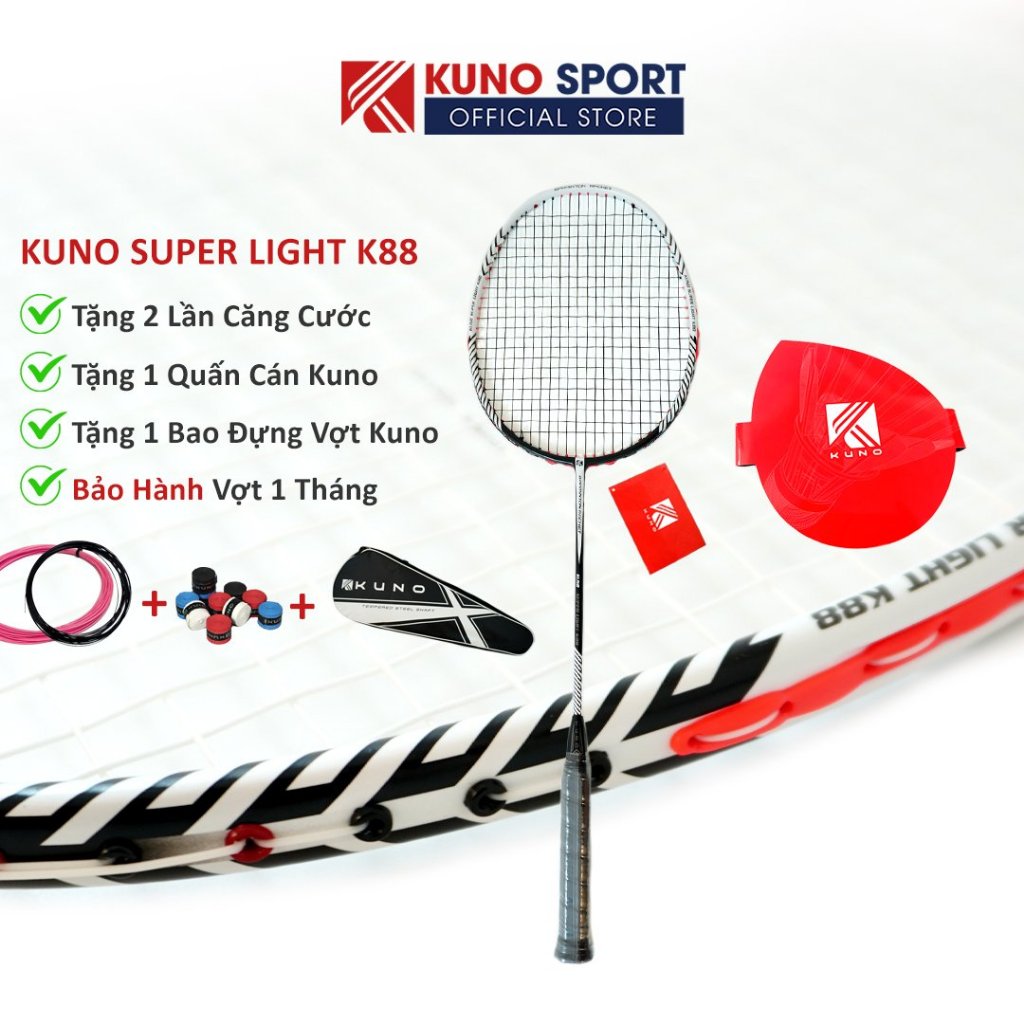 Vợt Cầu Lông Kuno Super Light K88, 6U Thân Dẻo, Công Thủ Toàn, Căng Sẵn 10kg