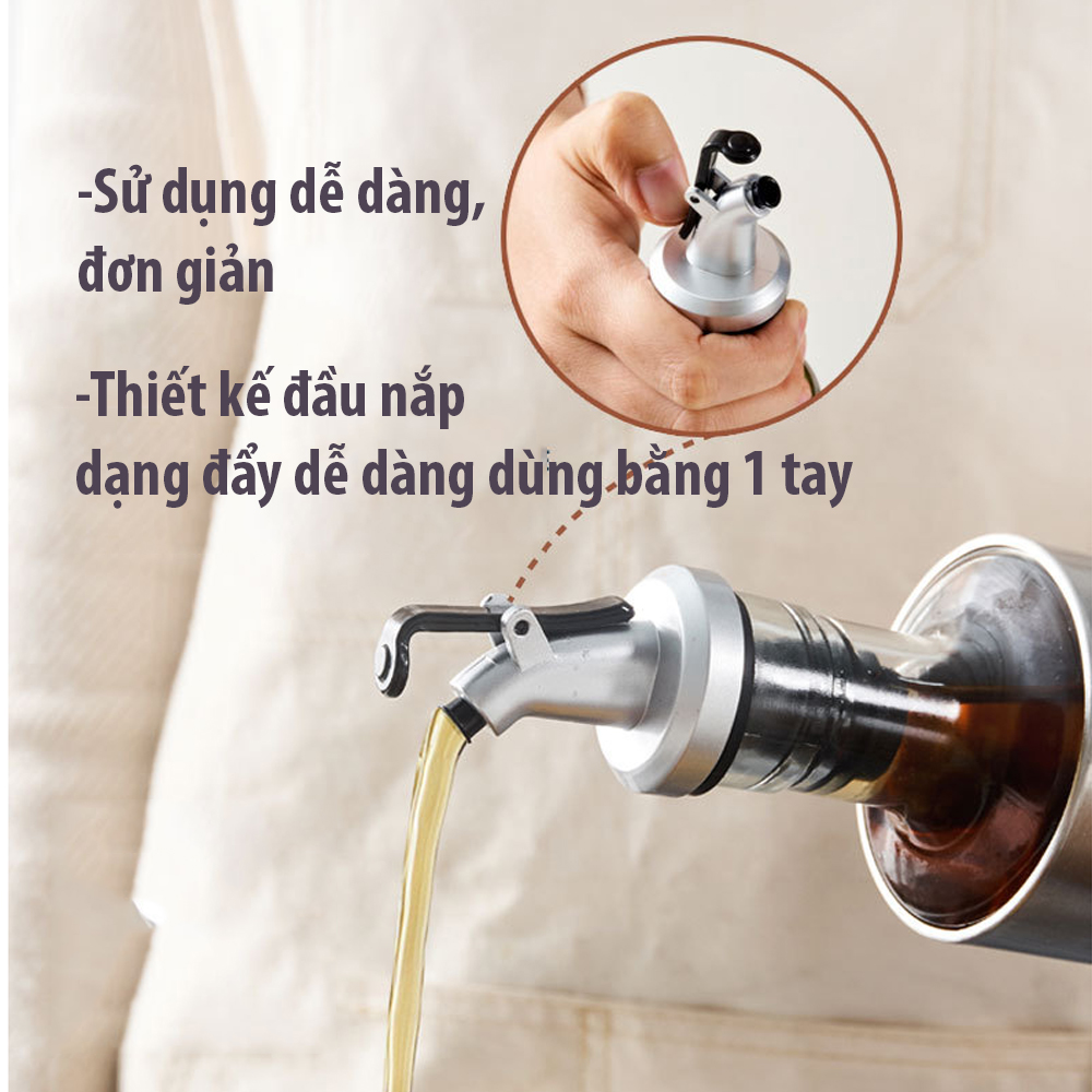 Chai Đựng Dầu Ăn - Nước Mắm Thủy Tinh Bọc Thép Chống Gỉ   Miệng Chai Có Đầu Rót Chống Tràn Siêu Tiện Dụng Hàng Loại 1 Cao Cấp