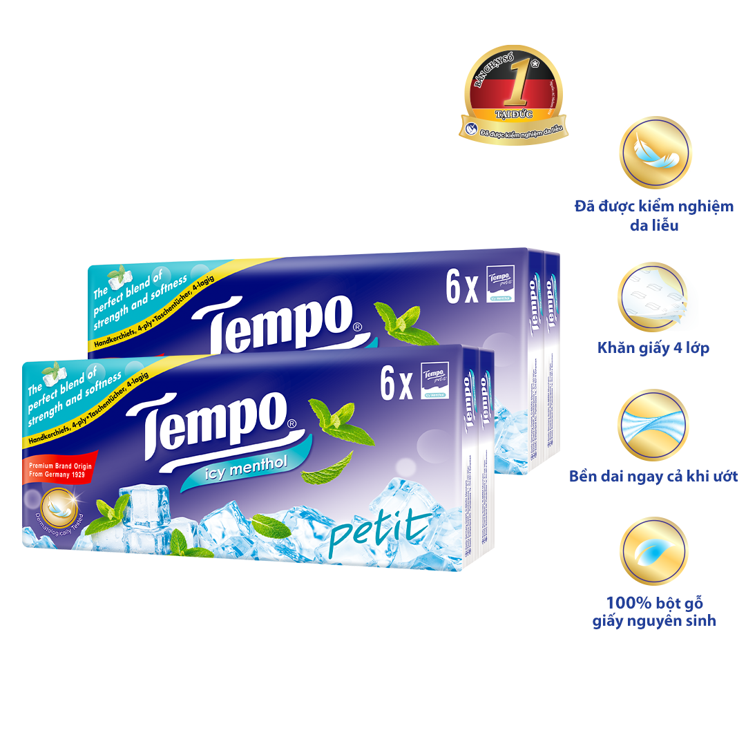 Khăn giấy bỏ túi cao cấp Tempo Petit - 4 lớp bền dai, được kiểm nghiệm da liễu - Thương hiệu Đức