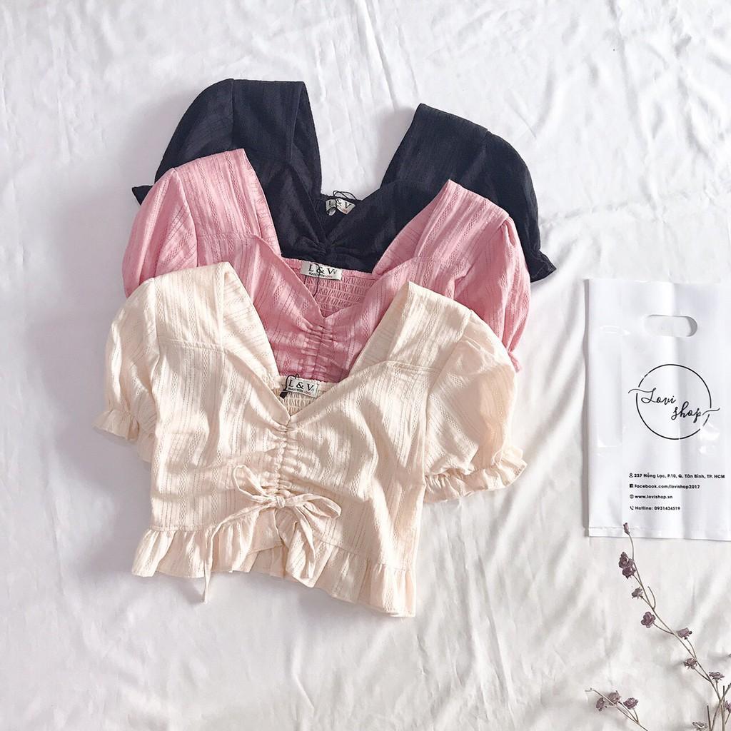 Áo xô nhún Áo croptop rút dây ngực Lovi