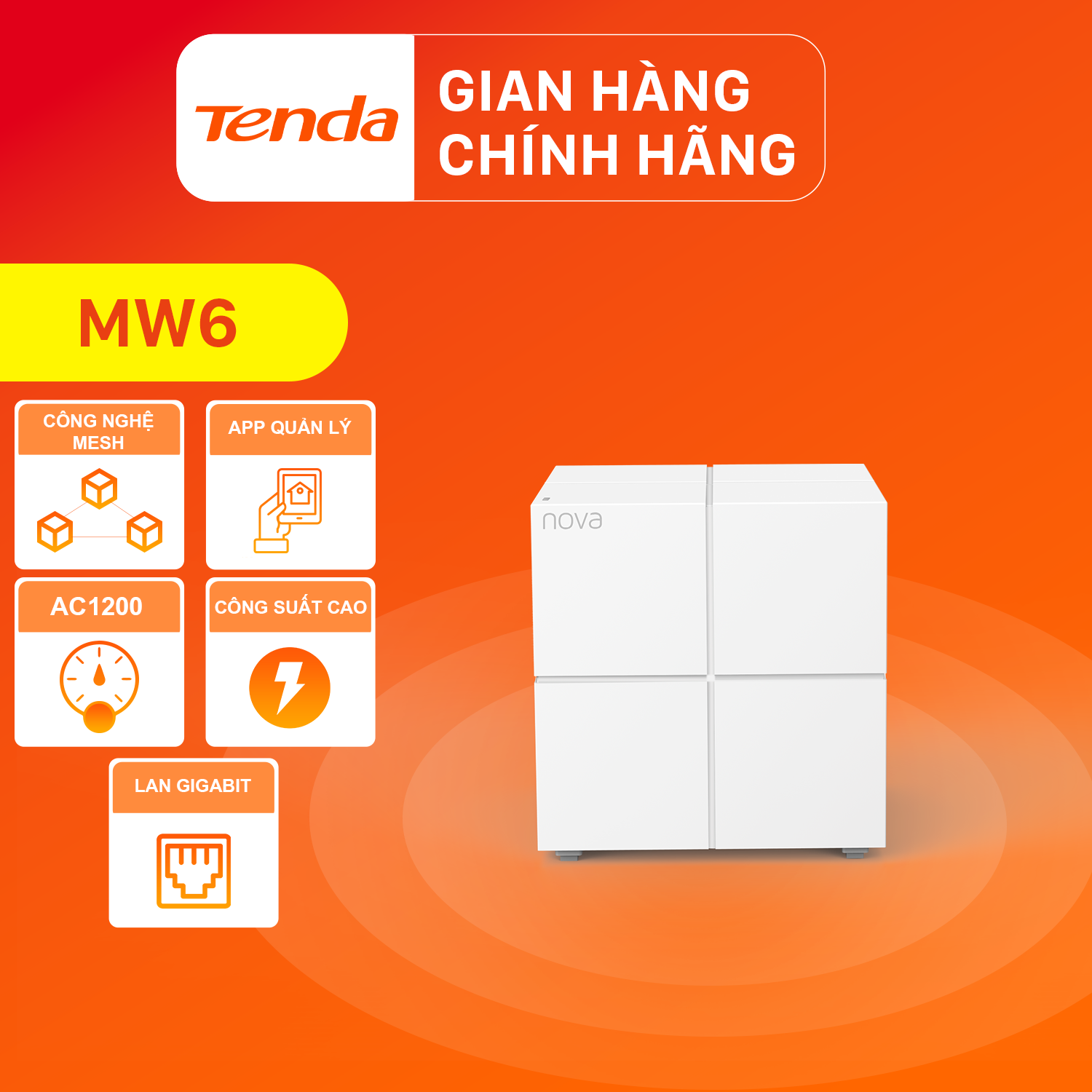 Hệ thống Wifi Nova Mesh cho gia đình Tenda MW6 Chuẩn AC 1200Mbps 1 pack - Hàng Chính Hãng