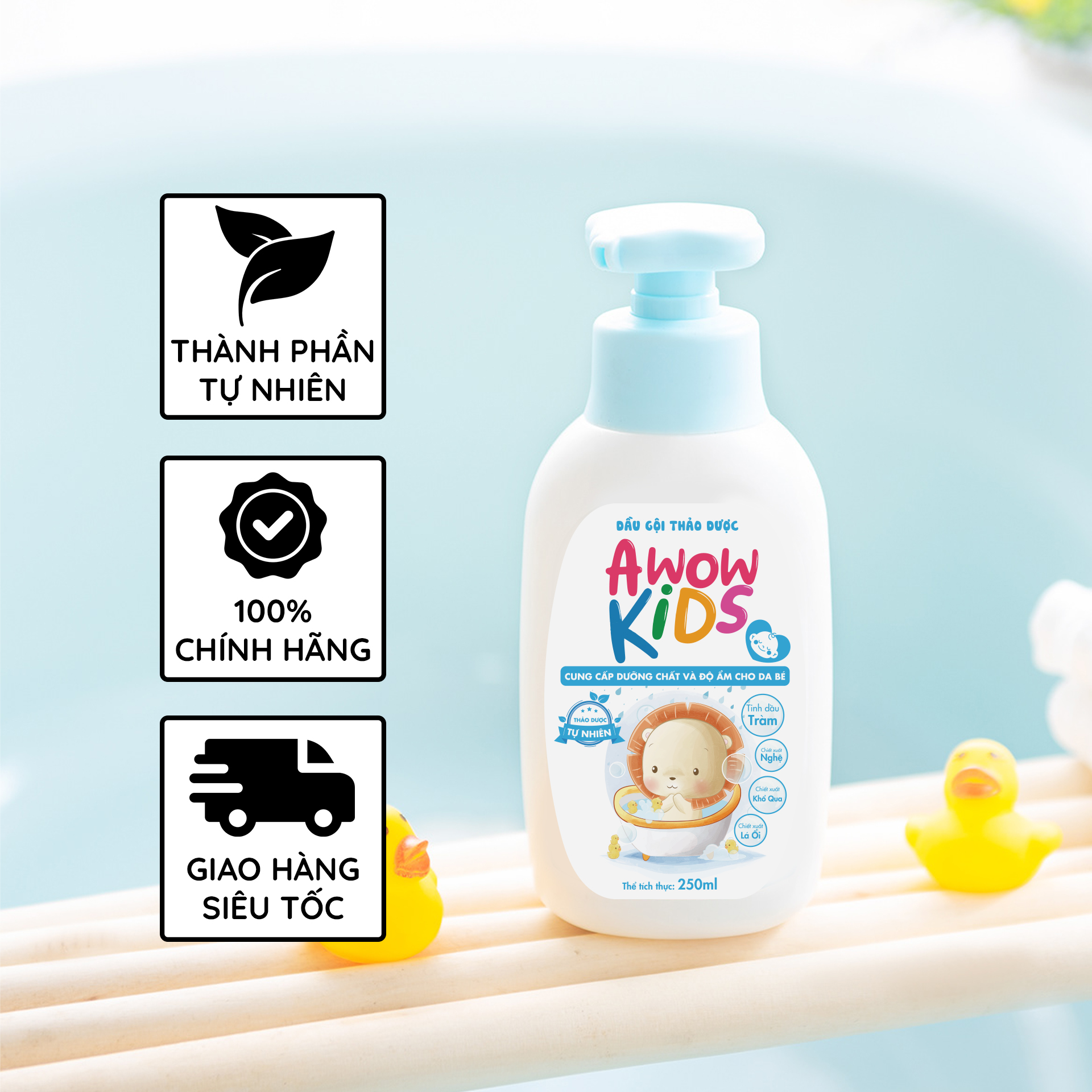 Dầu Gội Thảo Dược Cho Bé AWOW KIDS - Chiết Xuất Tinh Dầu Tràm Không Gây Cay Mắt Cho Bé