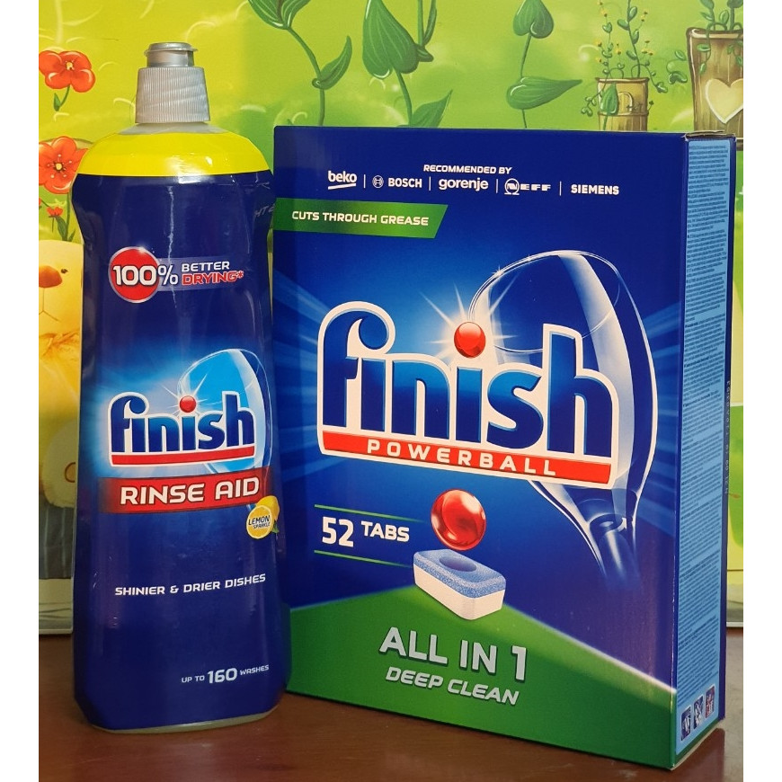 combo nước làm bóng bát finish 800ml+viên rửa bát finish 52 viên dùng cho máy rửa bát