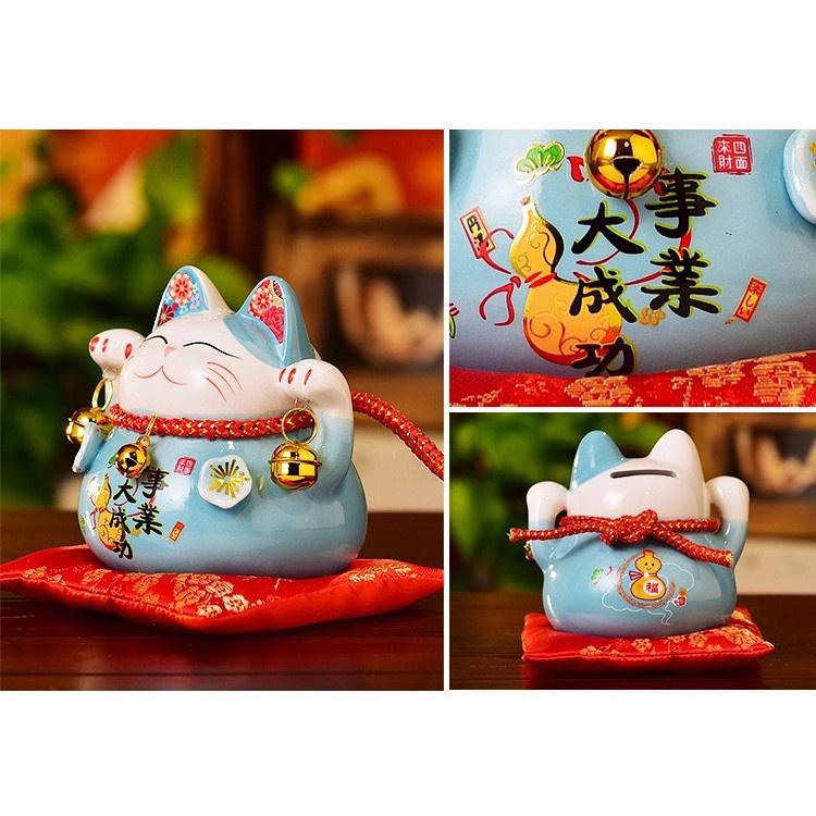 Mèo thần tài , vẫy tay may mắn tài lộc mèo nhật bản Maneki Nekko băng gốm sứ cao cấp
