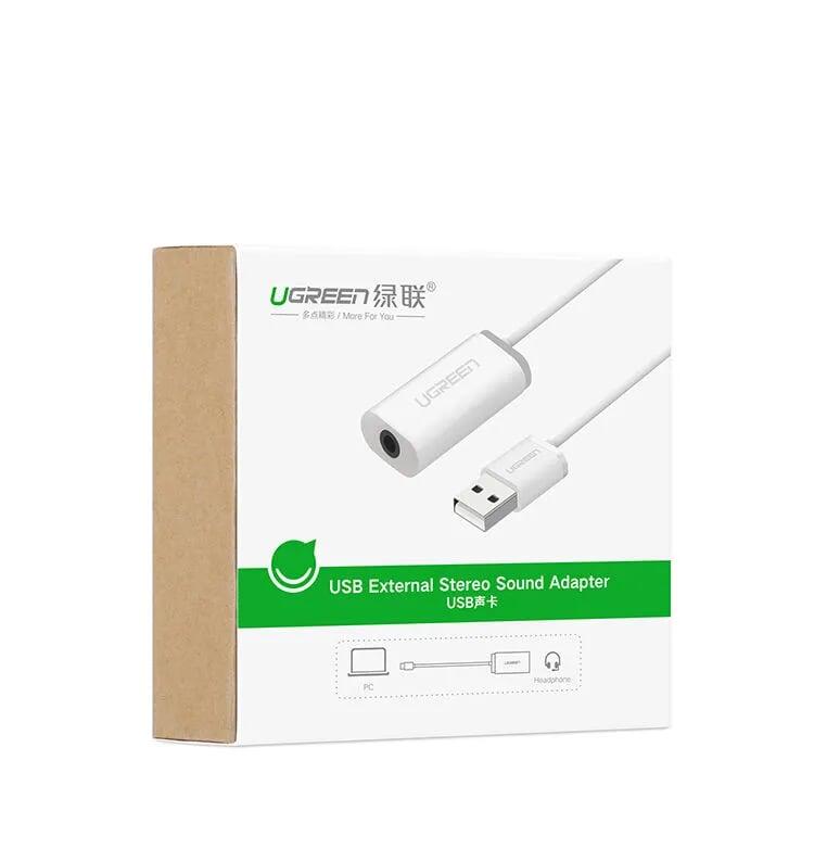 Ugreen UG30712US206TK 15CM màu Trắng Bộ chuyển USB 2.0 sang âm thanh 3.5mm - HÀNG CHÍNH HÃNG