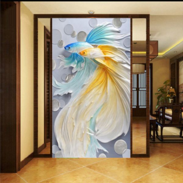 Tranh dán tường 3d đôi cá vàng có sẵn keo SN41