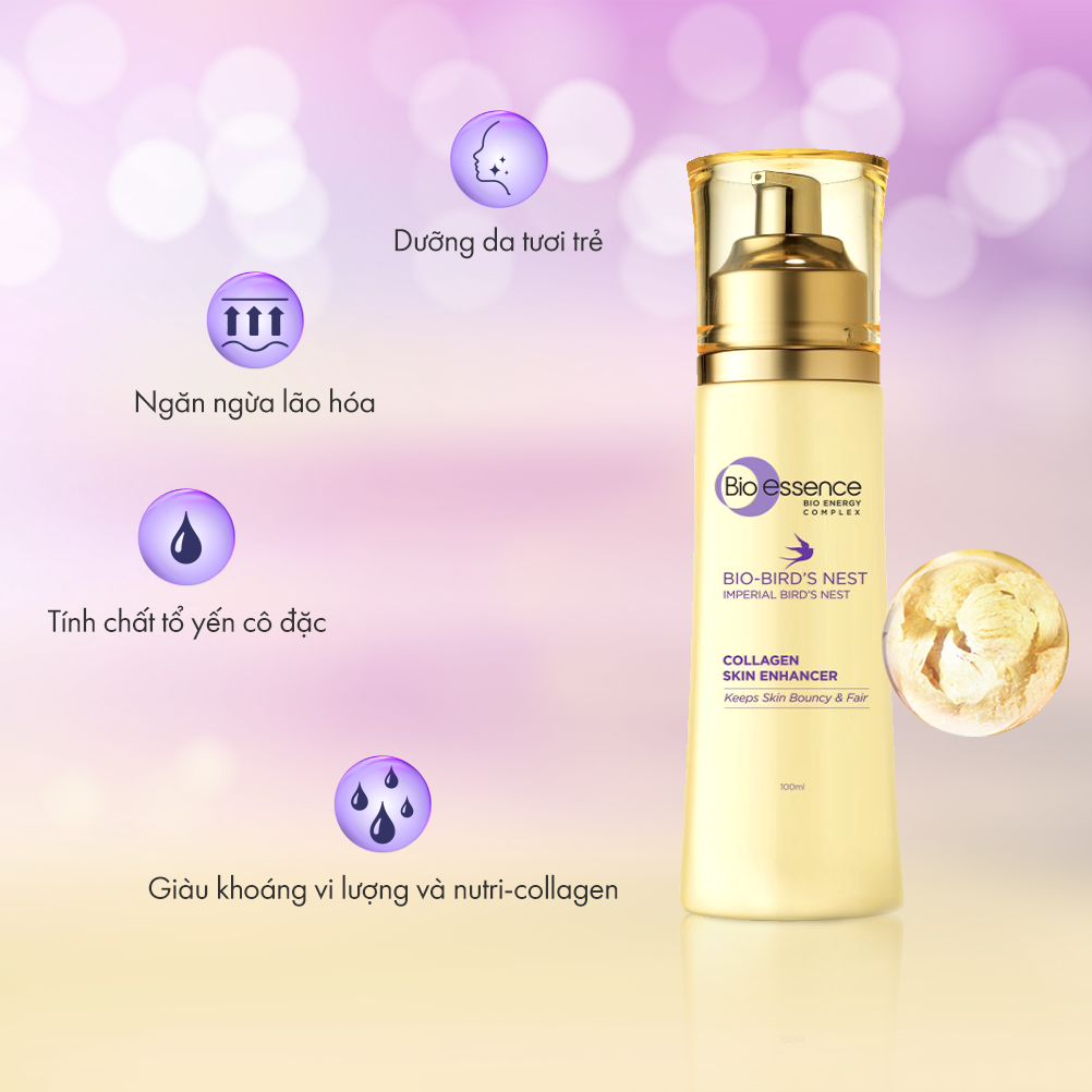 Nước cân bằng dưỡng da tươi sáng và căng mọng Bio-essence Bio-Bird's Nest Collagen Skin Enhancer 100ml