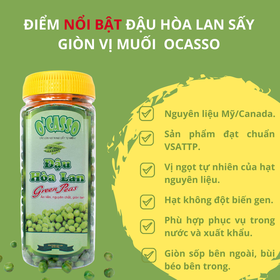 Combo 2 hộp Đậu Hòa Lan Sấy Giòn Vị Tỏi Ớt_Đậu Hòa Lan Sấy Giòn Vị Muối O'Casso