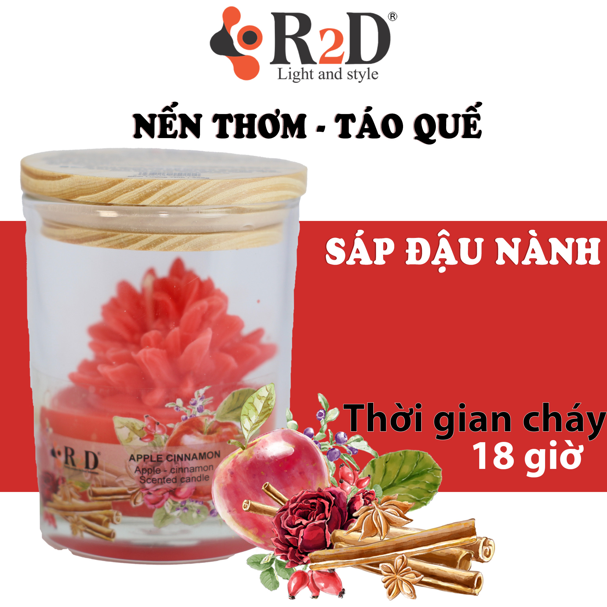 Nến Thơm Tinh Dầu, Táo Quế, Nến Thơm, Nến Thơm Phòng, Từ Thương Hiệu R2D, Thành Phần Tự Nhiên, Lành Tính.