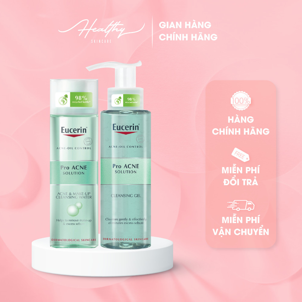 COMBO TẨY TRANG SẠCH SÂU VÀ GIẢM MỤN EUCERIN PRO ACNE MICELLAR WATER 200ML + EUCERIN PRO ACNE CLEANSING GEL 200ML