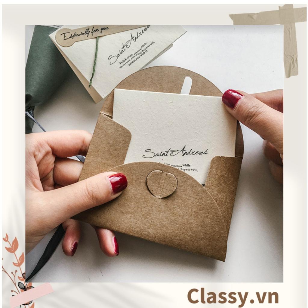 Thiệp Cổ điển Vintage gắn hoa khô kèm phong bì giấy kraft và nhãn dán Sticker Classy Q626