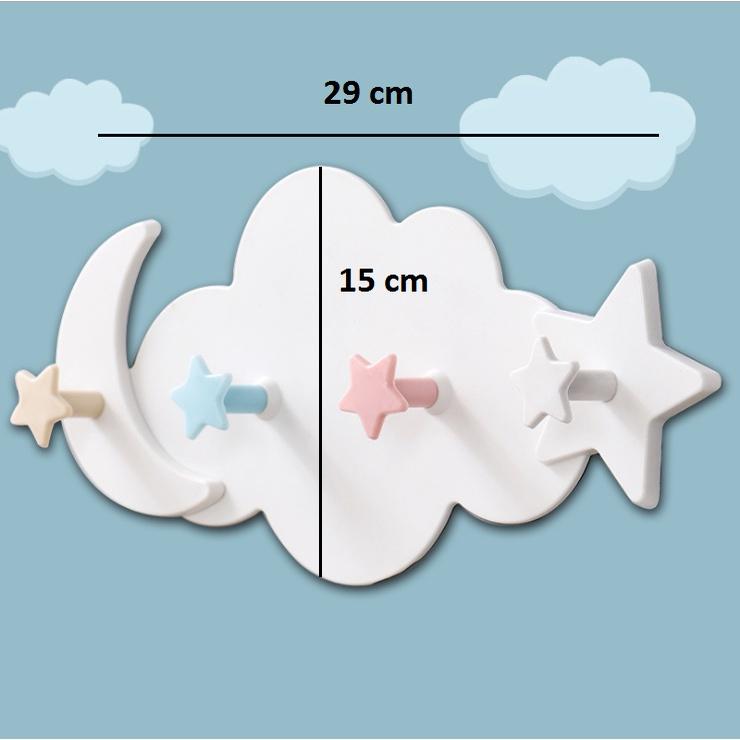 Móc treo dán tường hình đám mây siêu cute, móc treo tủ quần áo, nhà bếp, có 4 móc chịu lực