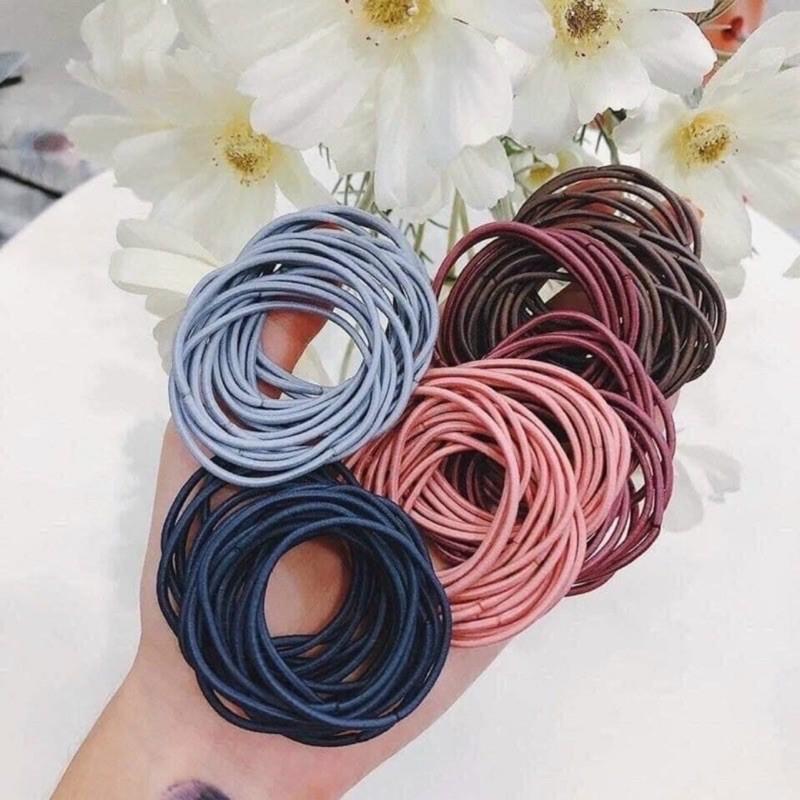Set 100 chun buộc tóc nhiều màu sắc túi zip xinh xắn