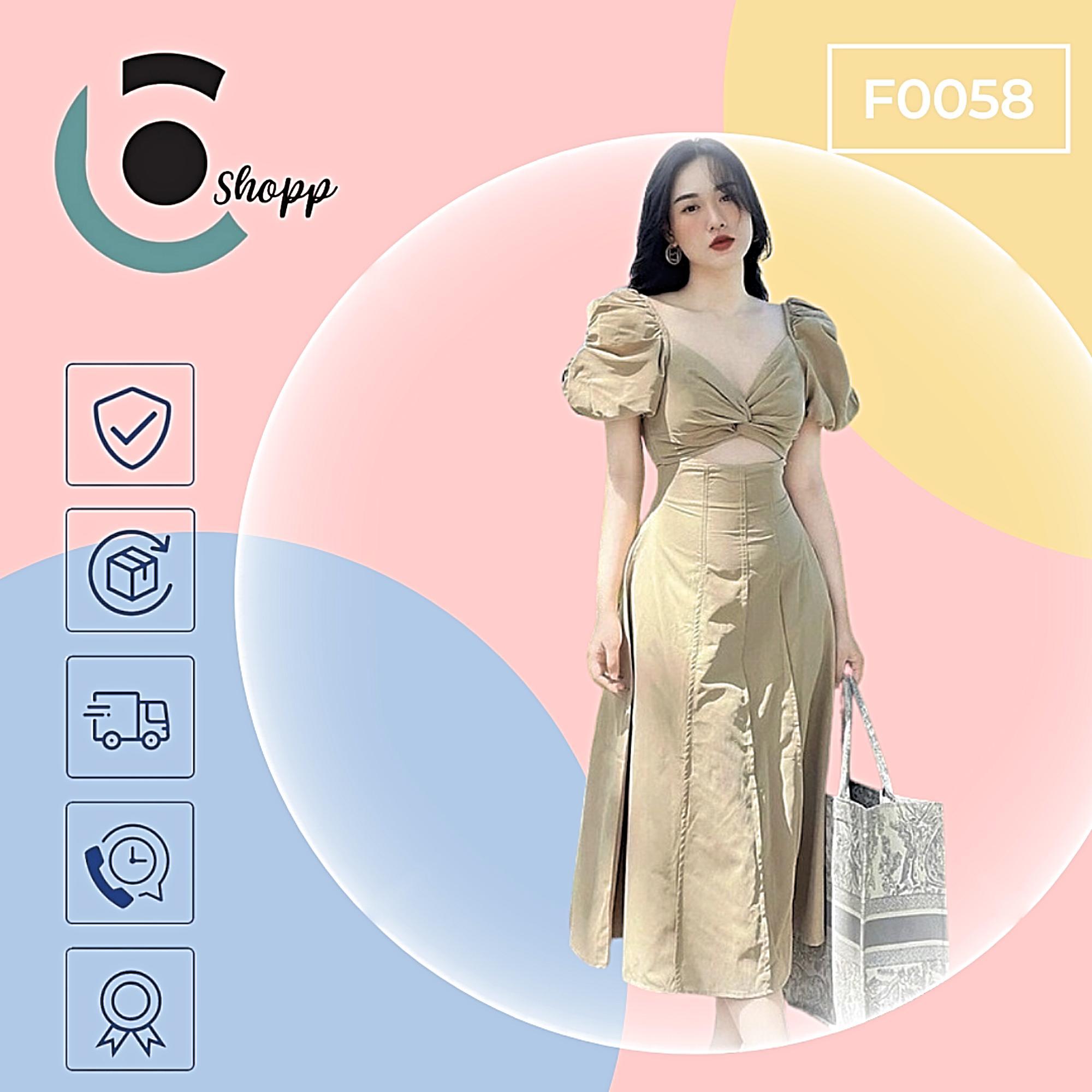 Váy midi xoắn ngưc cup-out cao cấp