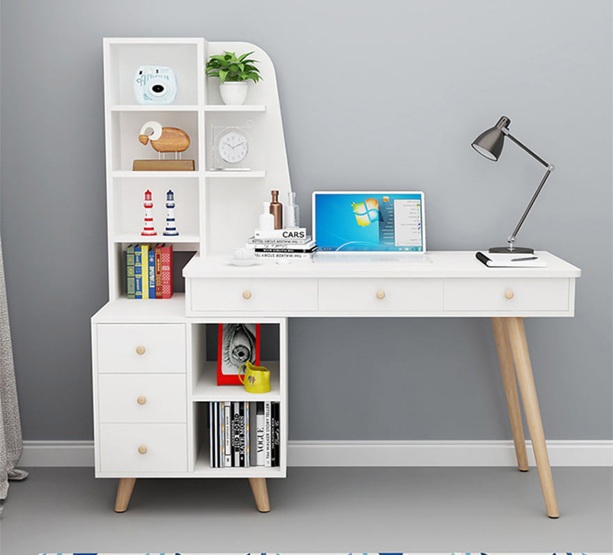 Bàn làm việc gỗ công nghiệp tiện lợi kèm giá sách
