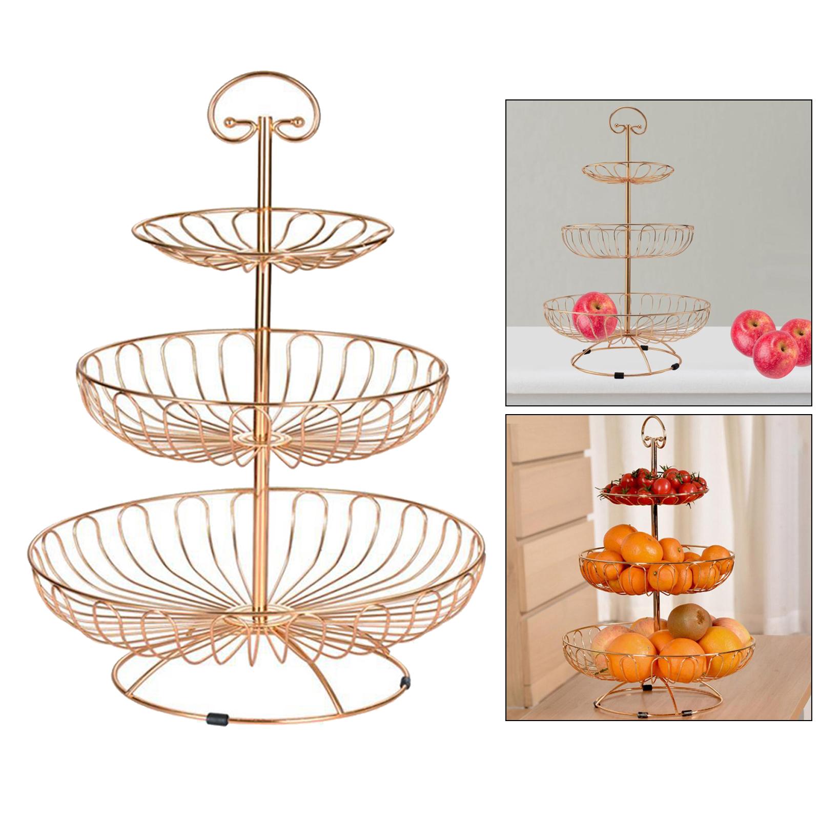 3 Layers Wire Basket Stand Kitchen Countertop Organizer Fruit Vegetable Bowl